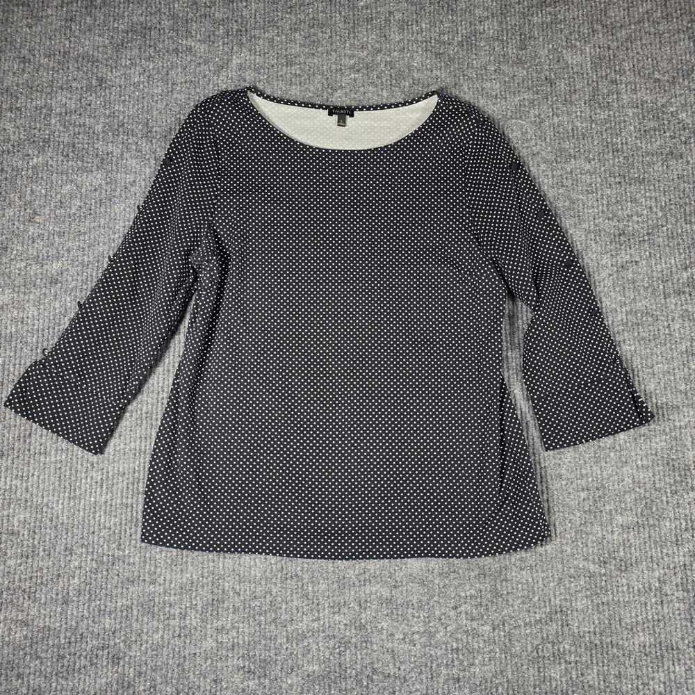Talbots Black White Polka Dot Top Womens XL 3/4 Sleeve Bow‎ Detail